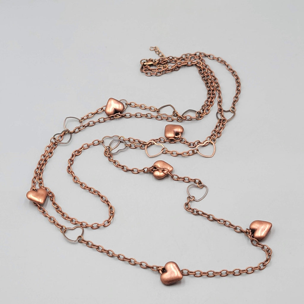 Heart Necklace Copper tone Double Chain 28" 36" +2.75"