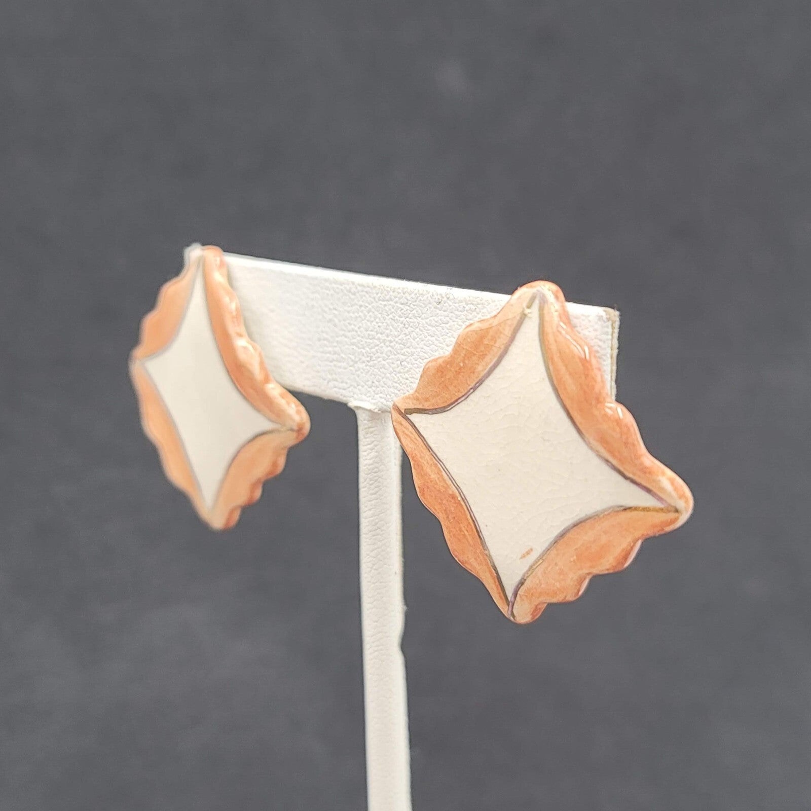 Vintage Pierced Earrings Ceramic Hand Painted Square Drop 1.25"