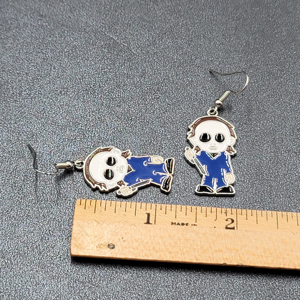 Michael Myers Pierced Earrings Enamel Halloween Horror Movie Dangle 1.25" FS