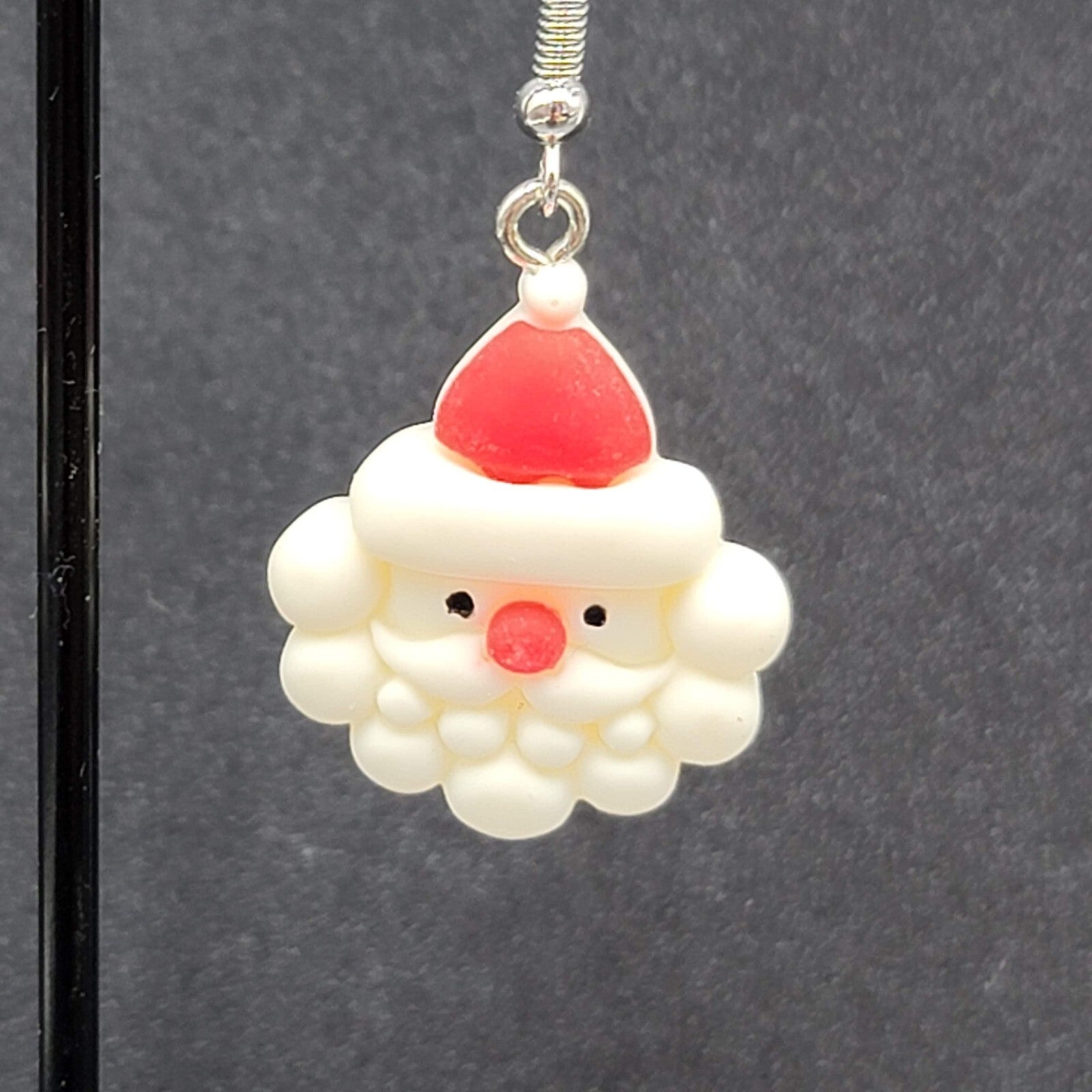 Santa Claus Christmas Pierced Earrings Puffy 3D Dangle 1 1/8"
