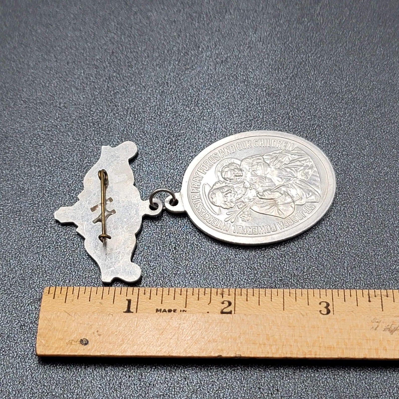 Vintage GUILD Large Badge Brooch Pin St Joseph Silver tone 3"