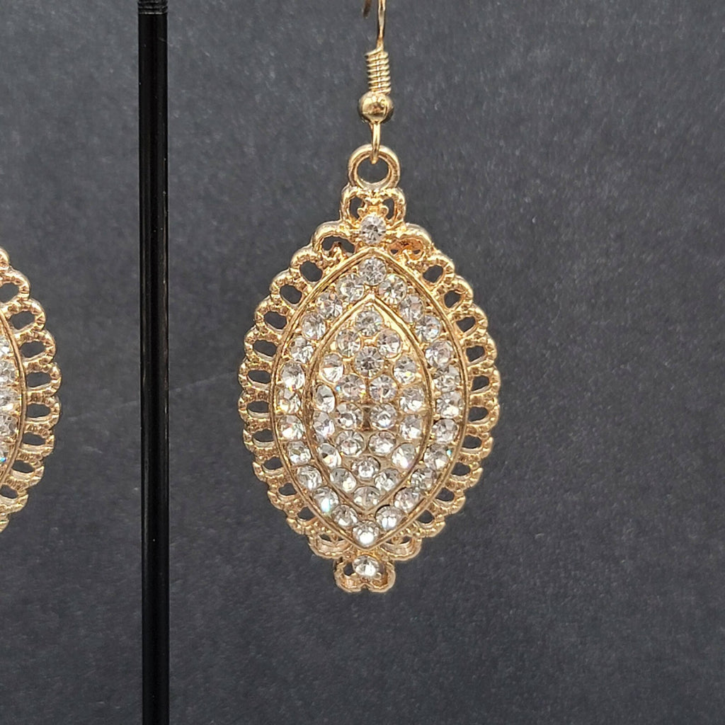 Pierced Earrings Gold Plated Crystal Rhinestone Sparkle Statement 1.75"