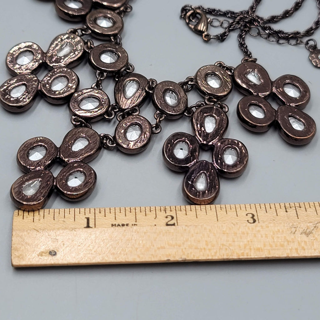 Lovely Apricot Crystal Bib Necklace Bronze tone 16"-18" EUC