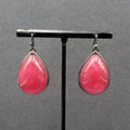 Pierced Earrings Black Metal Domed Red Resin Teardrop Dangle 1.25"
