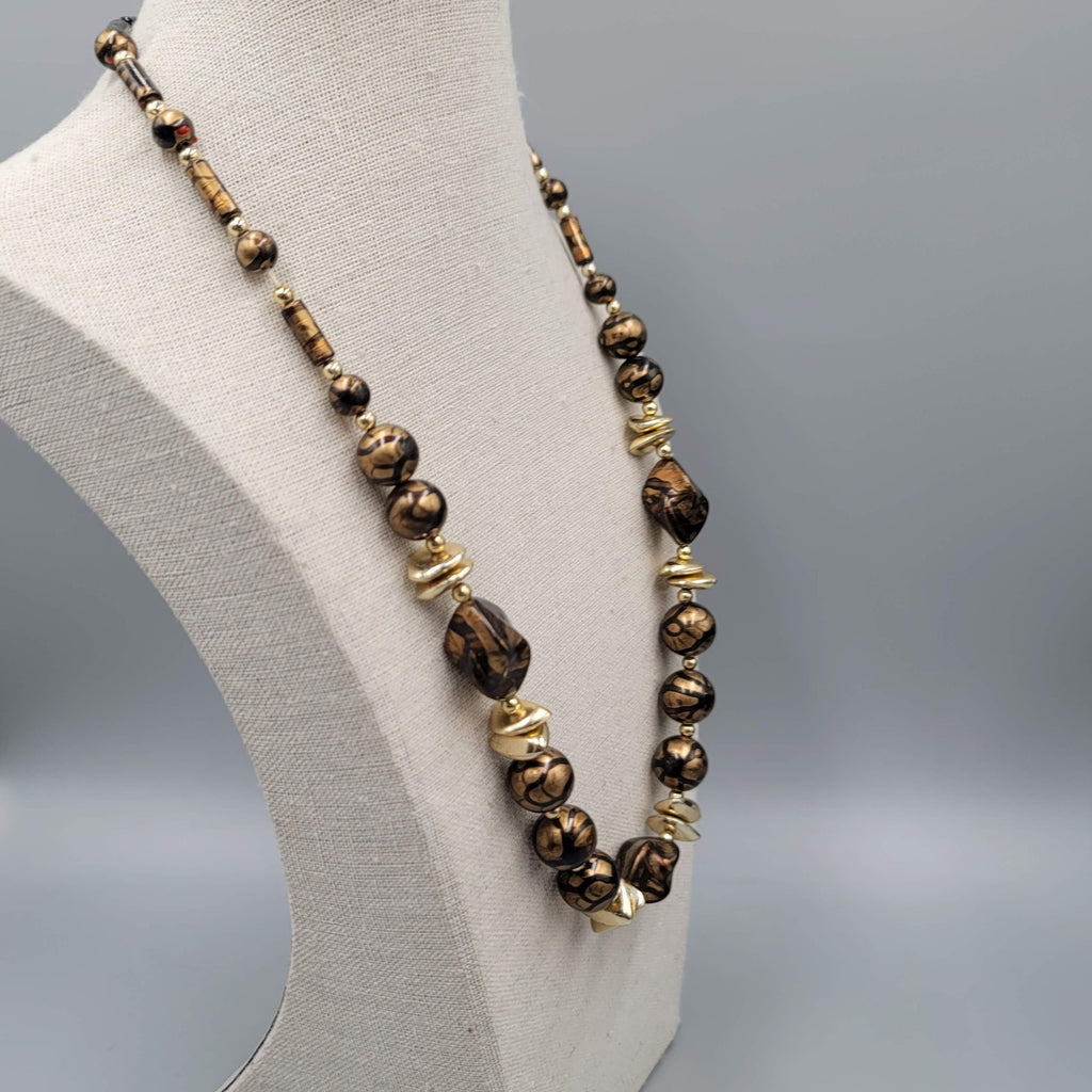 Vintage Necklace Gold tone Swirl Bead Estate Costume Jewelry 22"