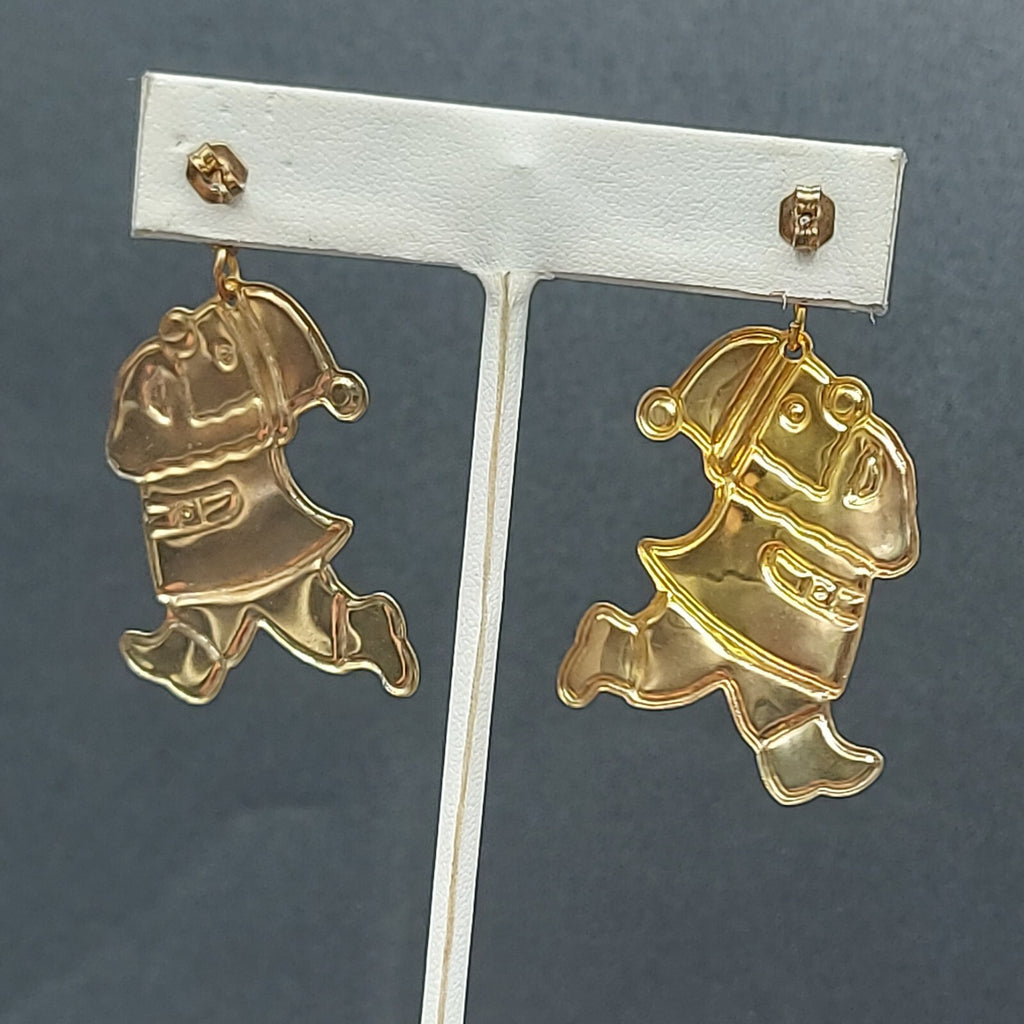 Christmas Pierced Earrings Gold tone Red Enamel Santa Claus 1 1/2"