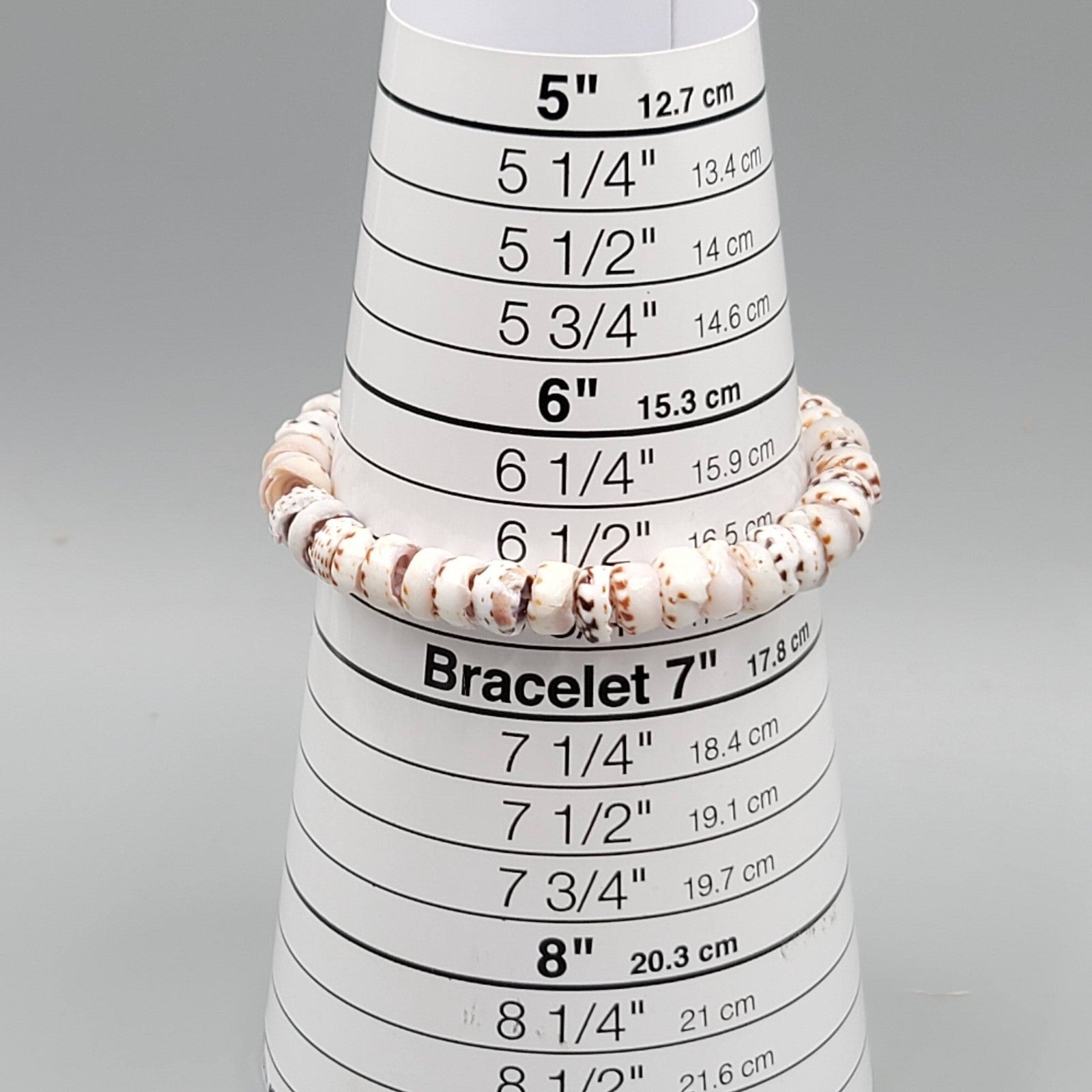 Real Authentic Shell Bracelet Elastic Brown White 6.5"
