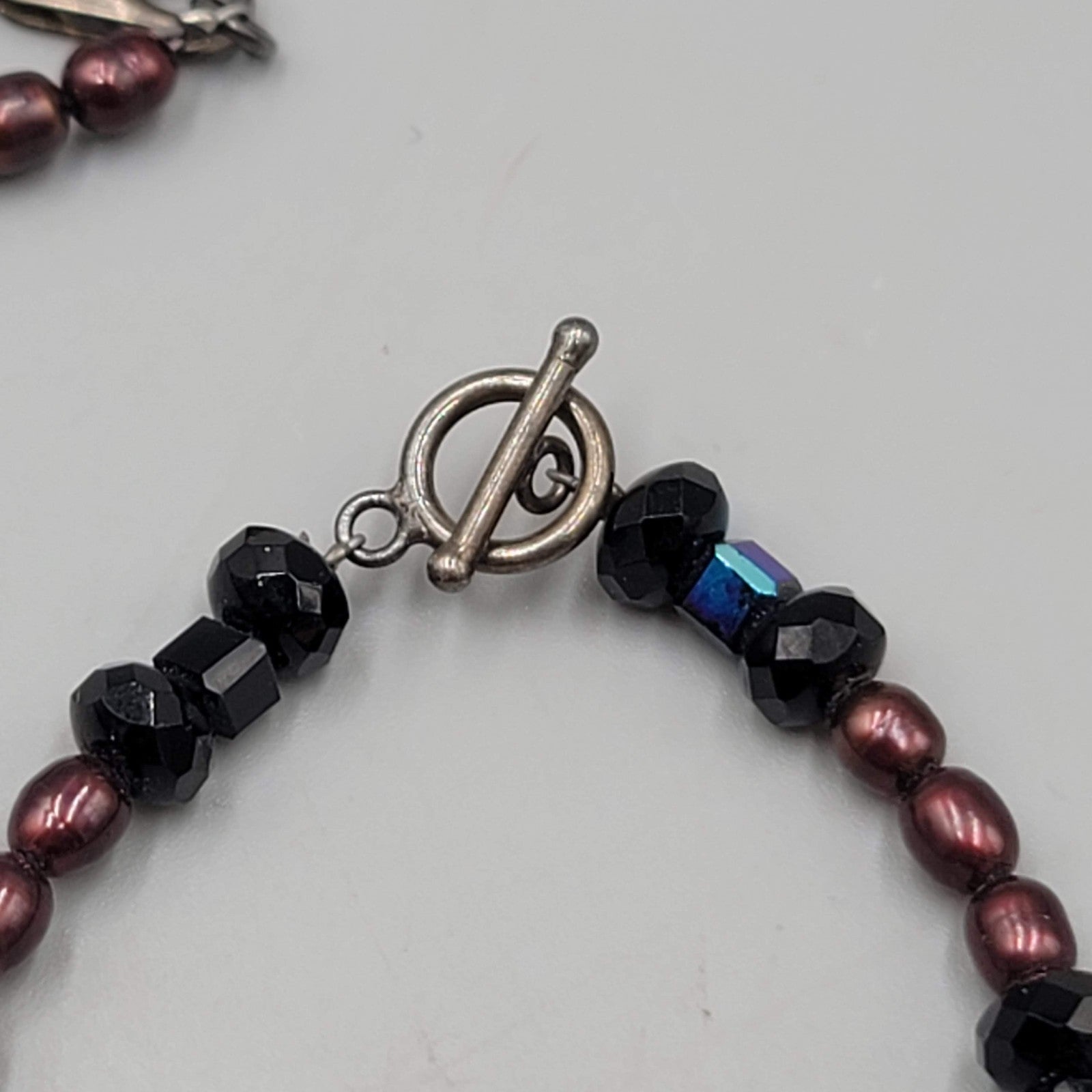 Sterling Silver Bracelet And Necklace Genuine Brown Pearls Black Crystal Beads