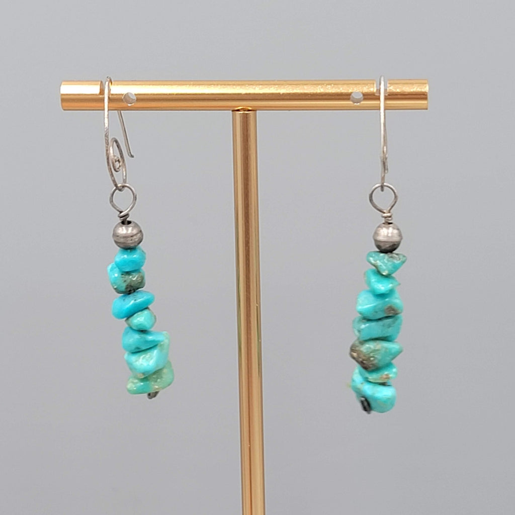 Artisan Sterling Silver Pierced Earrings 925 Turquoise Nugget Dangle 1.5"