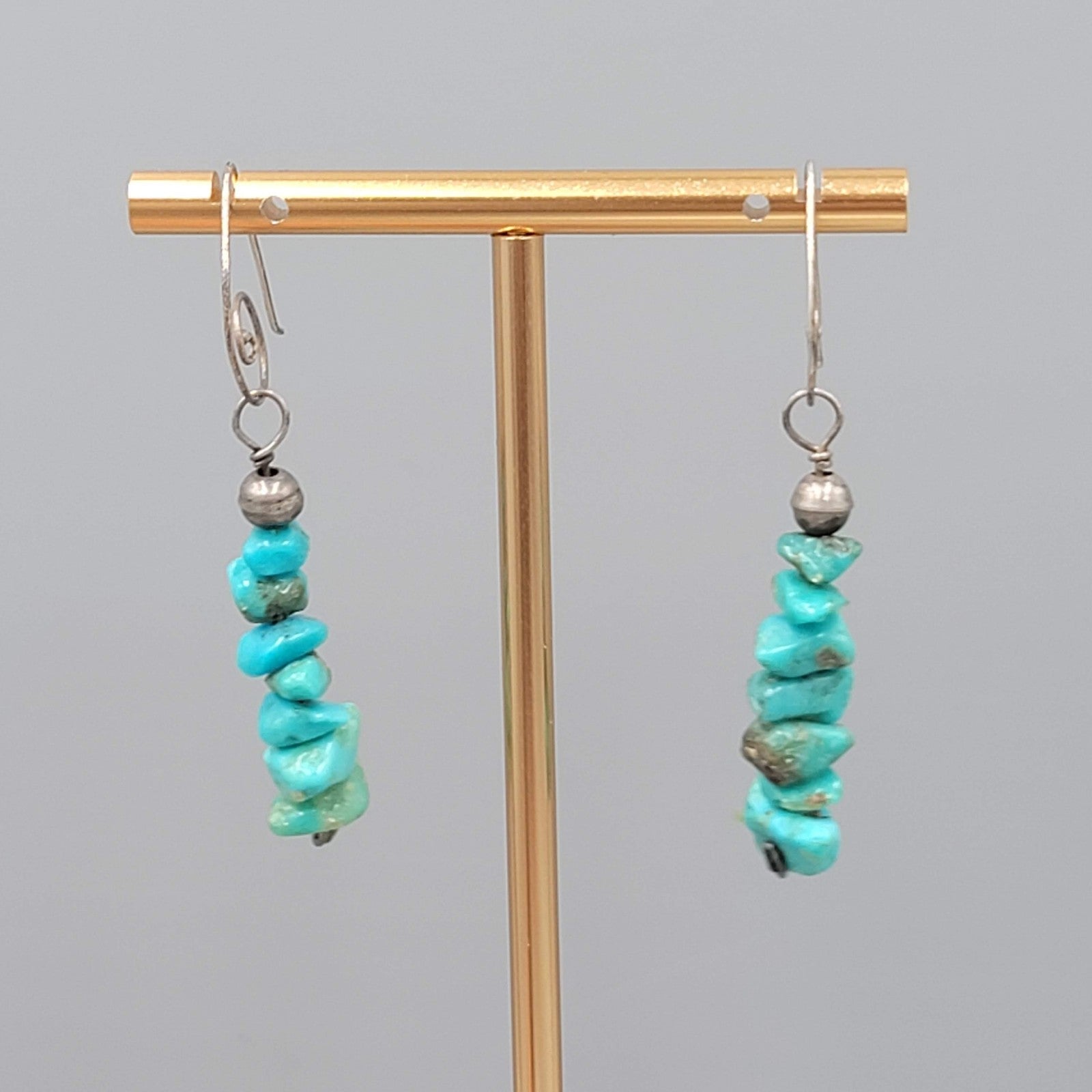 Artisan Sterling Silver Pierced Earrings 925 Turquoise Nugget Dangle 1.5"