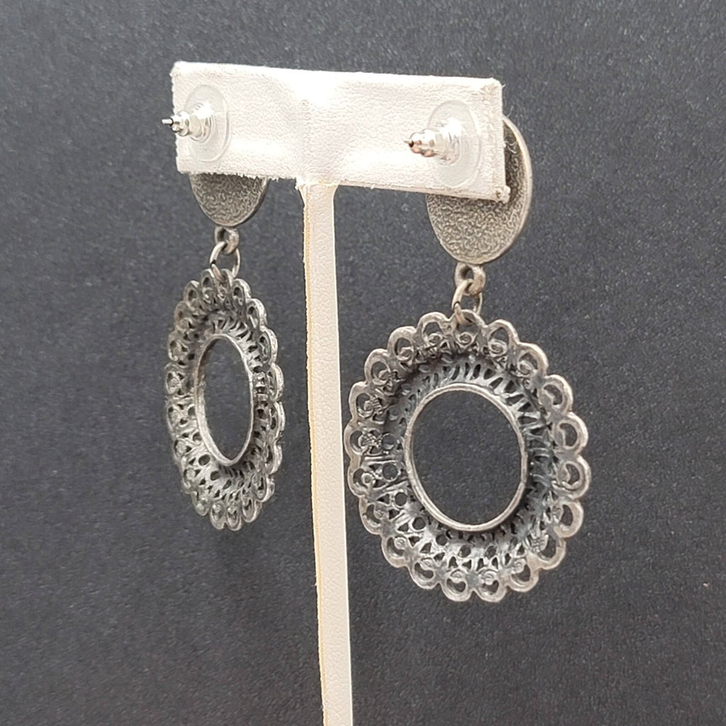 Pierced Earrings Silver tone Faux Acrylic Turquoise Dangle 2 3/8"