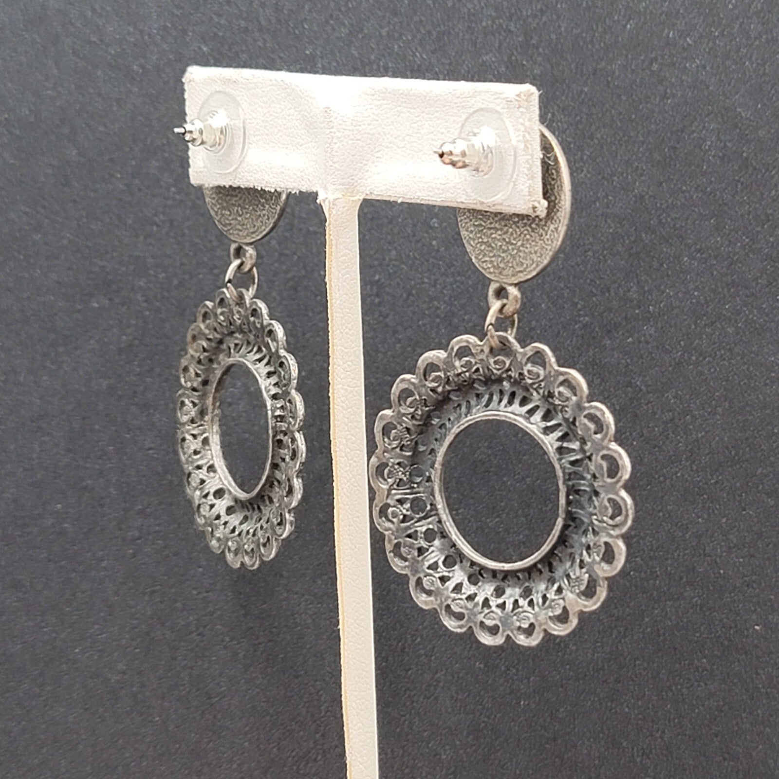 Pierced Earrings Silver tone Faux Acrylic Turquoise Dangle 2 3/8"