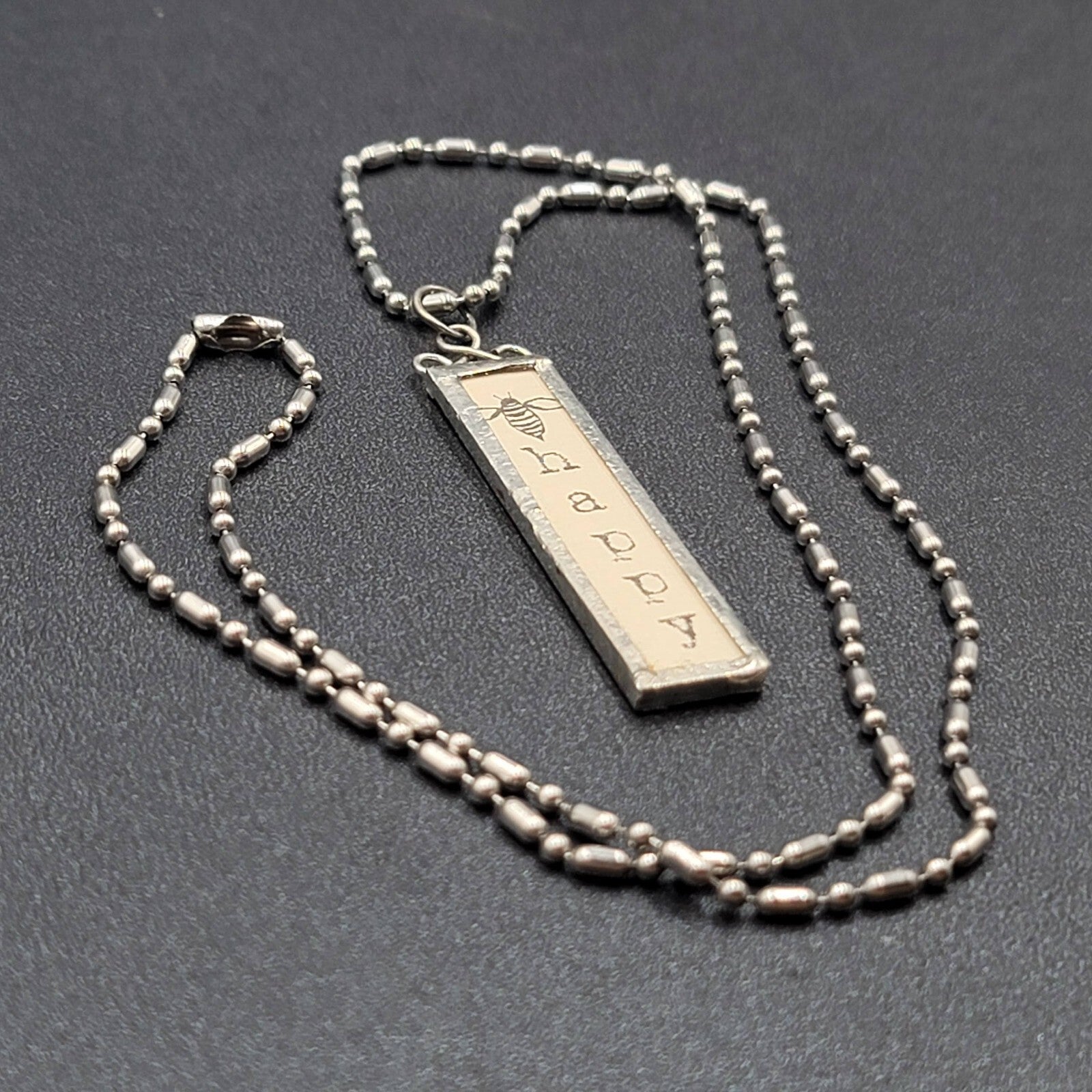 Artisan BEE HAPPY BUMBLE BEE Pendant Necklace Silver tone Chain 22"