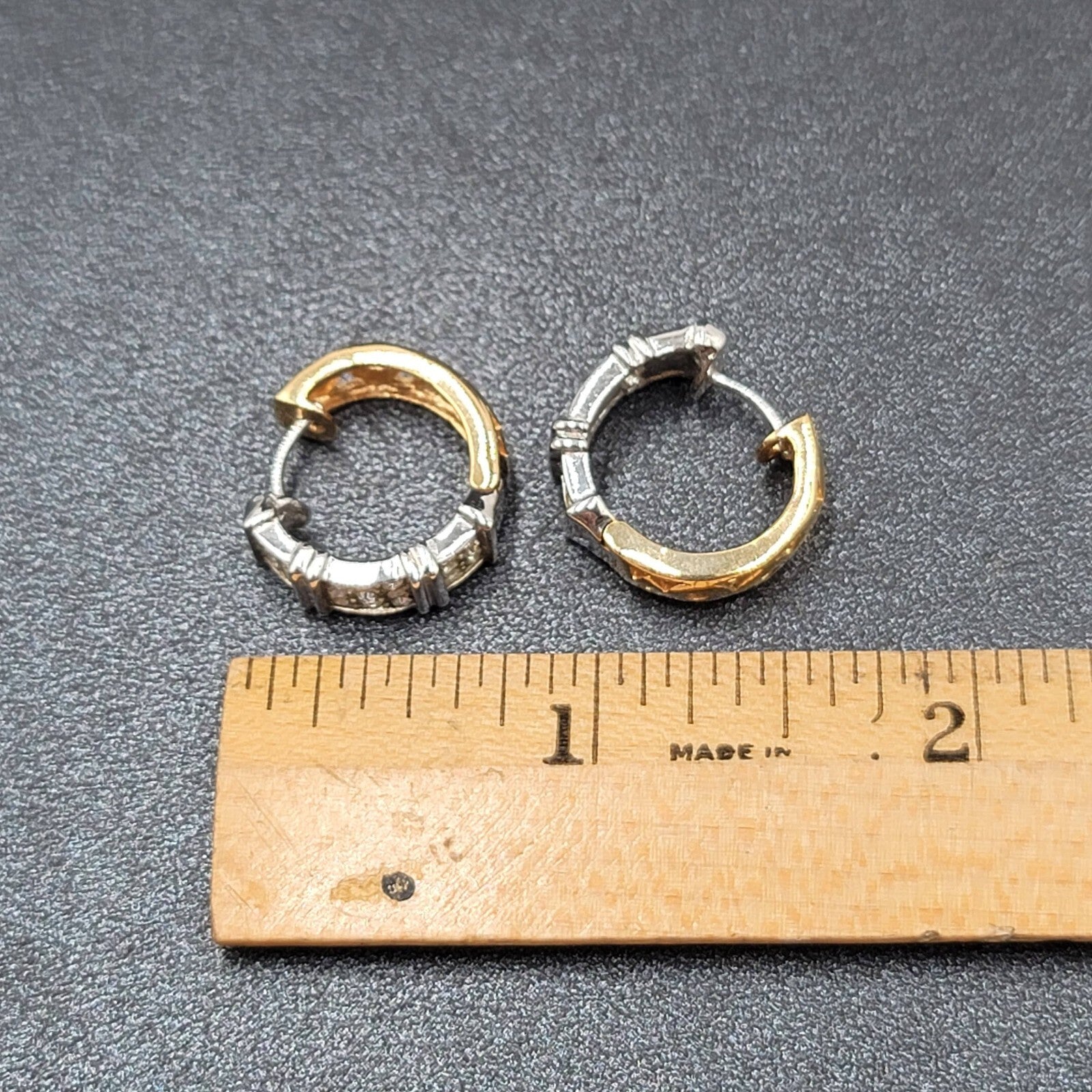 Reversible Pierced Earrings Gold Plated Silver Plated Rhinestone Hoops 5/8"