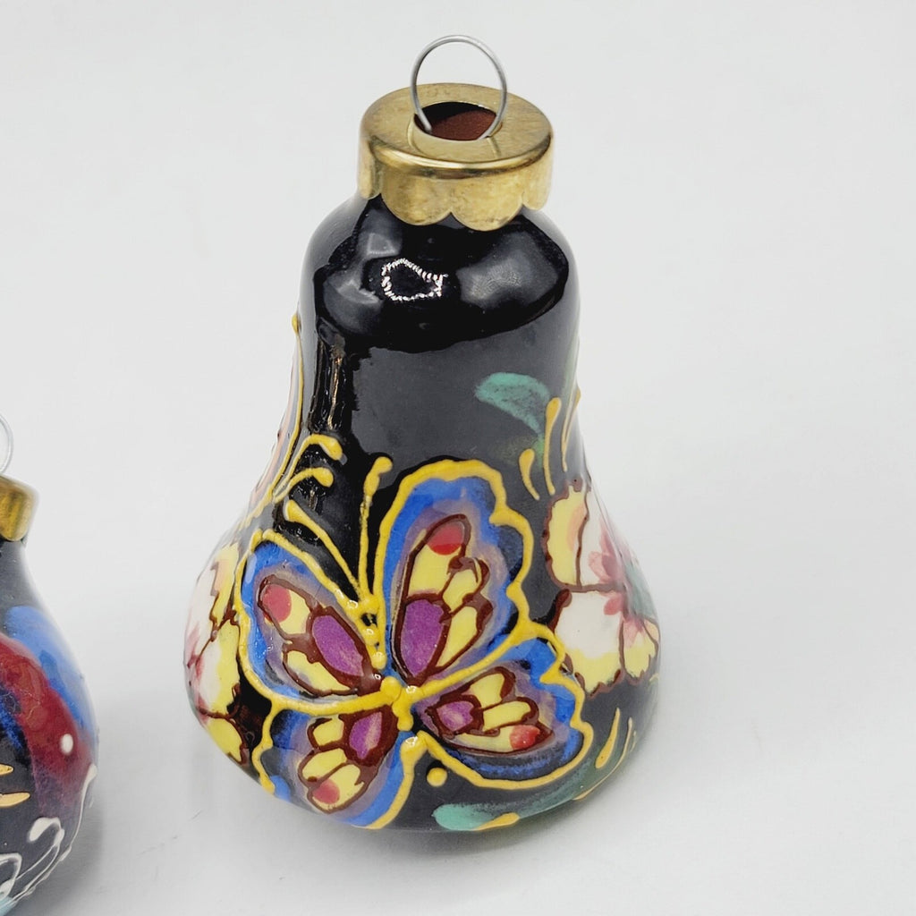 Hand Painted Christmas Ornament Uzbekistan Ceramic Butterflies Birds Lot of 2