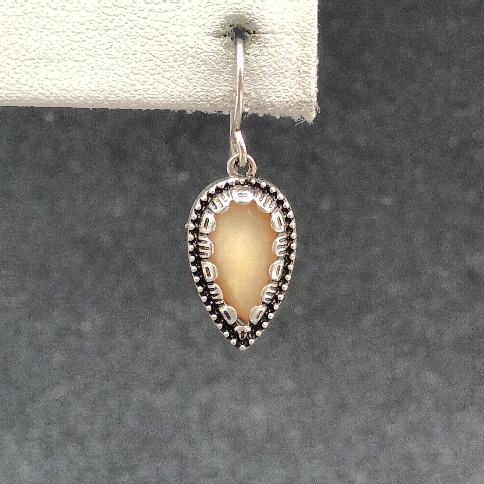 Pierced Earrings Silver tone Cream Acrylic Inverted Teardrop Dangle 3/4"