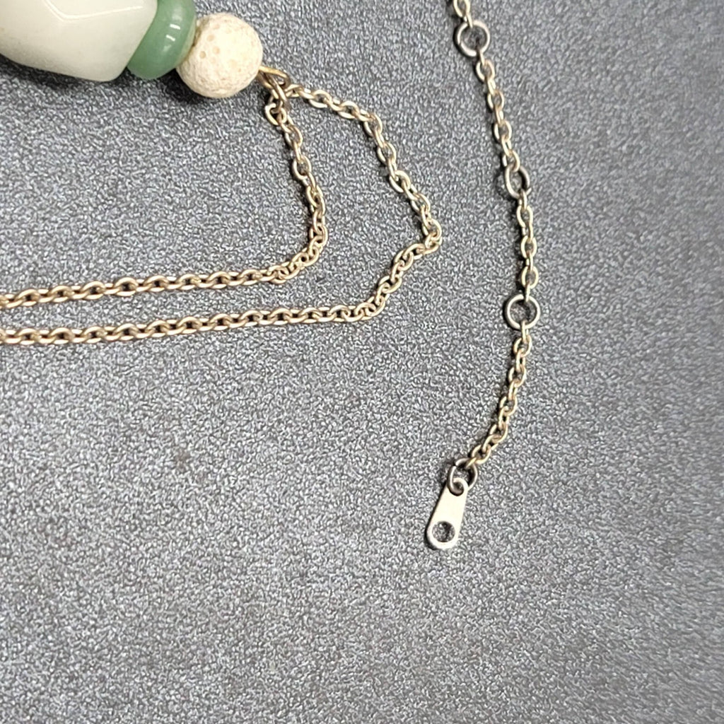Jadeite Bead Pendant Tassel Necklace Silver tone Chain 20"-23"