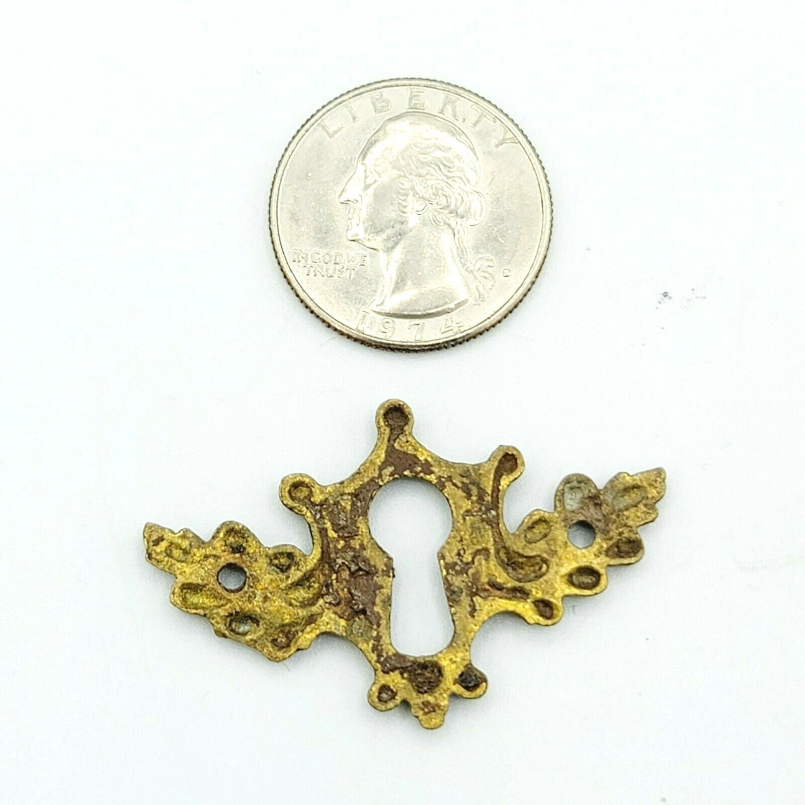 SINGLE Vintage Brass Skeleton Key hole Escutcheon 1 3/4" x 1 1/16"