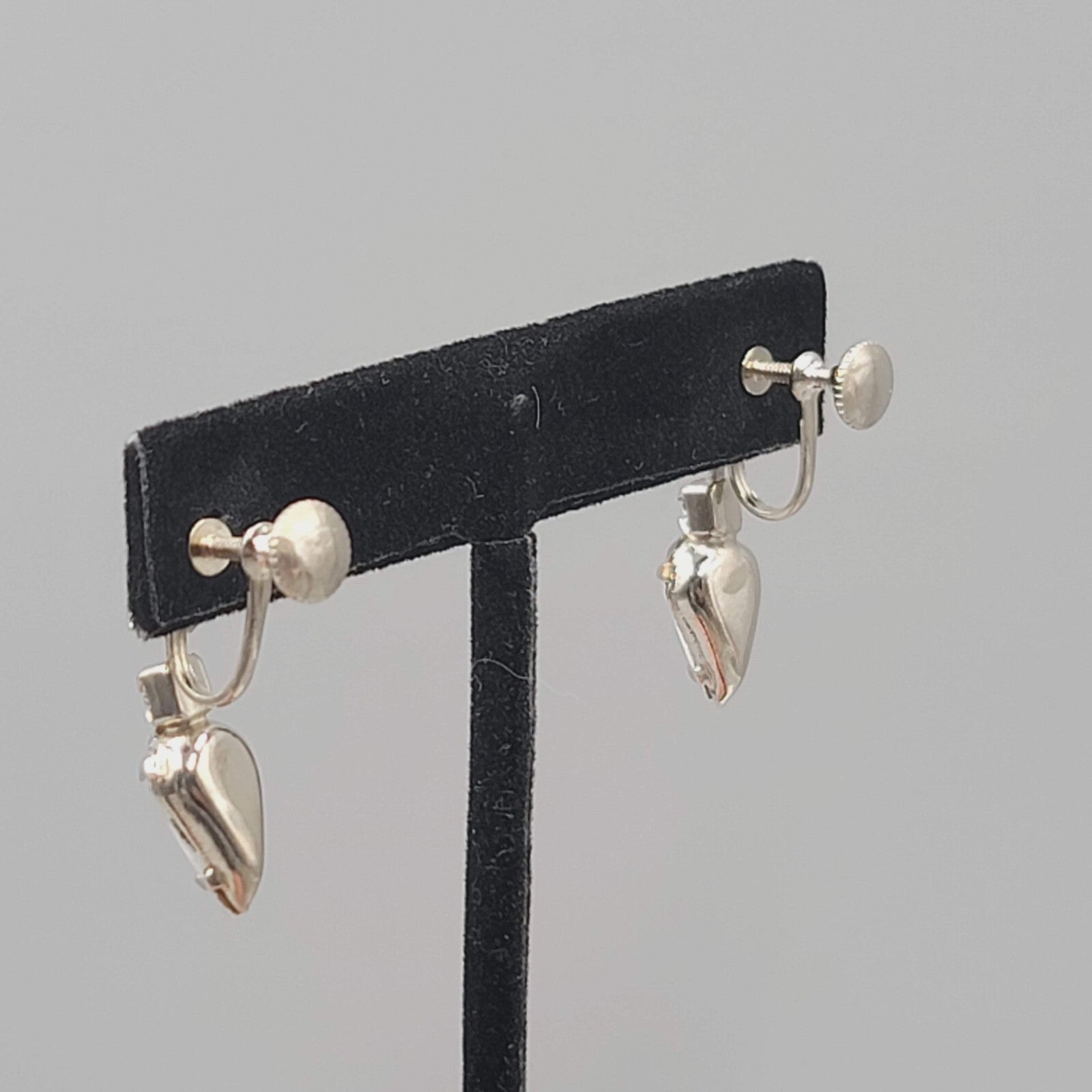 Vintage Rhinestone Clip on Earrings Silver tone Screw Back Drop 1 1/8"