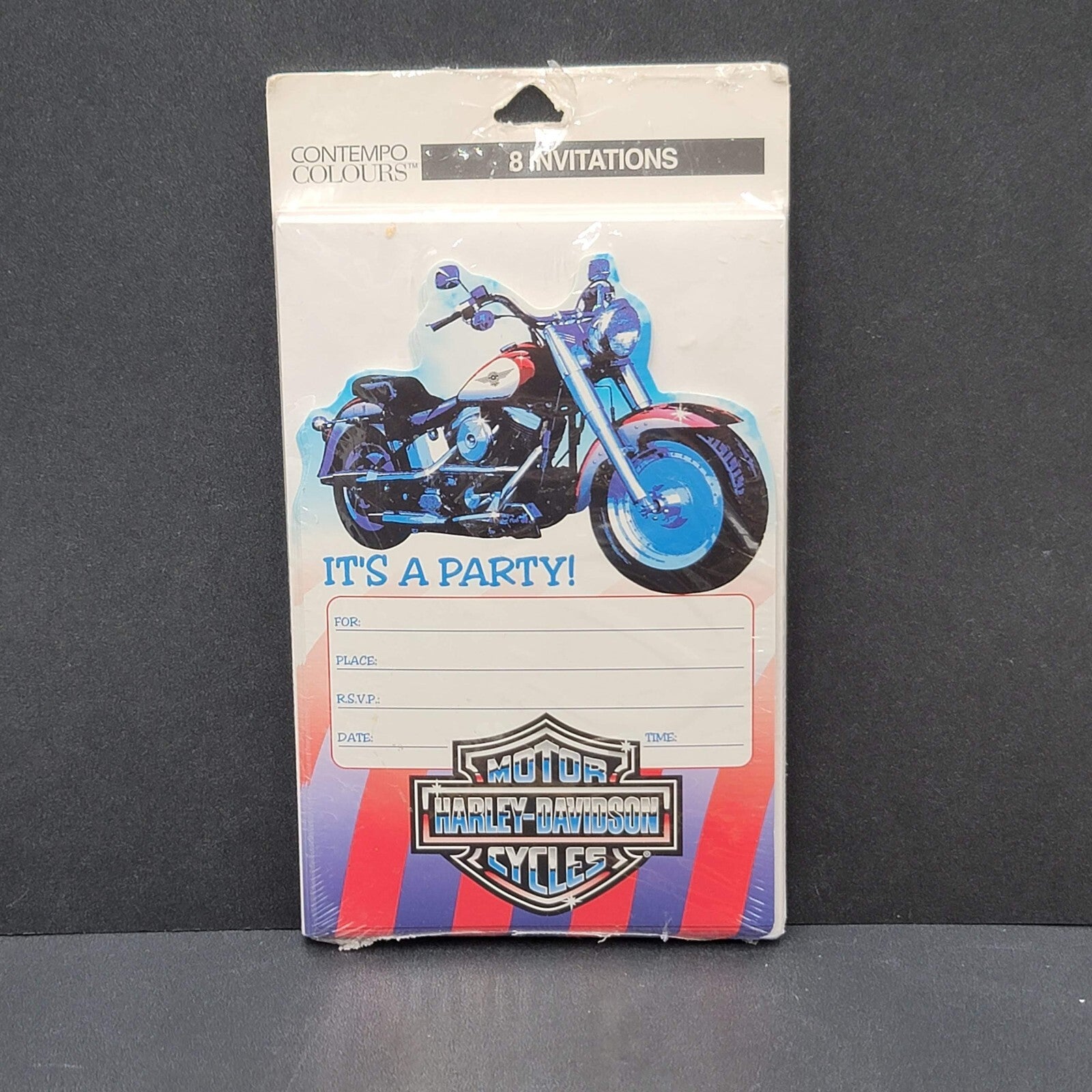 Vintage Contempo Colours Invitations Harley Davidson Party Cards Envelopes NOS
