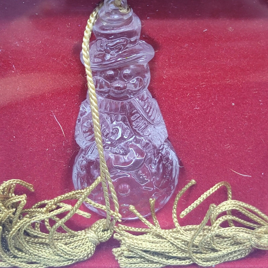 GORHAM GLASS CHRISTMAS LOT OF 3 SNOWMEN ORNAMENTS WITH GOLD TASSEL