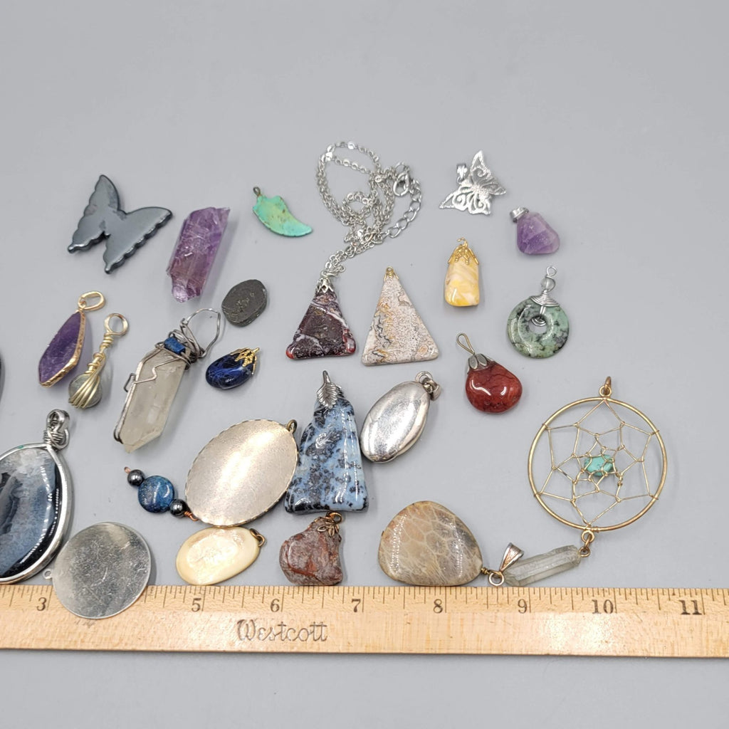 All Semi Precious Gemstone Stone Pendant Lot of 23 Various Styles Colors
