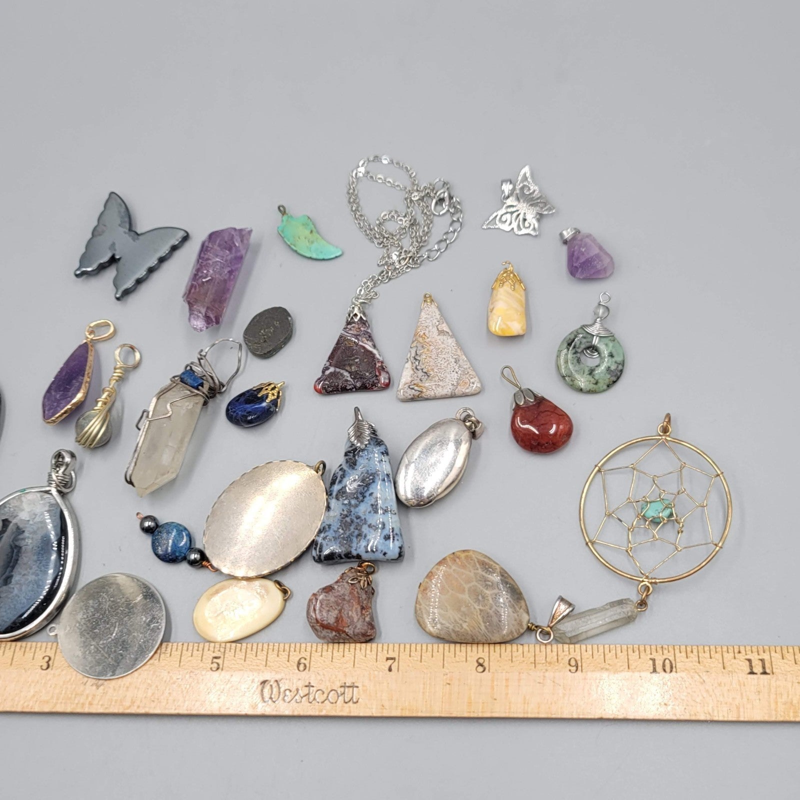 All Semi Precious Gemstone Stone Pendant Lot of 23 Various Styles Colors