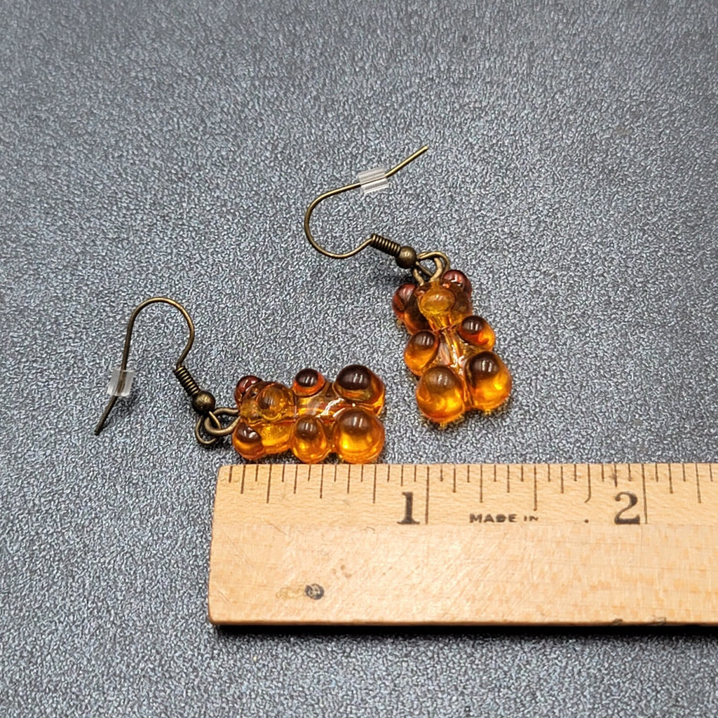 New Orange Gummy Bear Pierced Earrings Bronze tone Hooks Dangle 3/4"