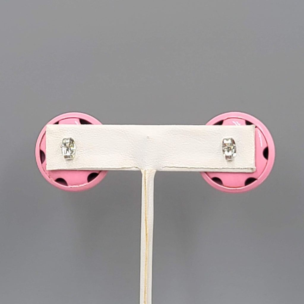Vintage Pink Enamel Dome Pierced Earrings Pin Up Rockabilly 1 in