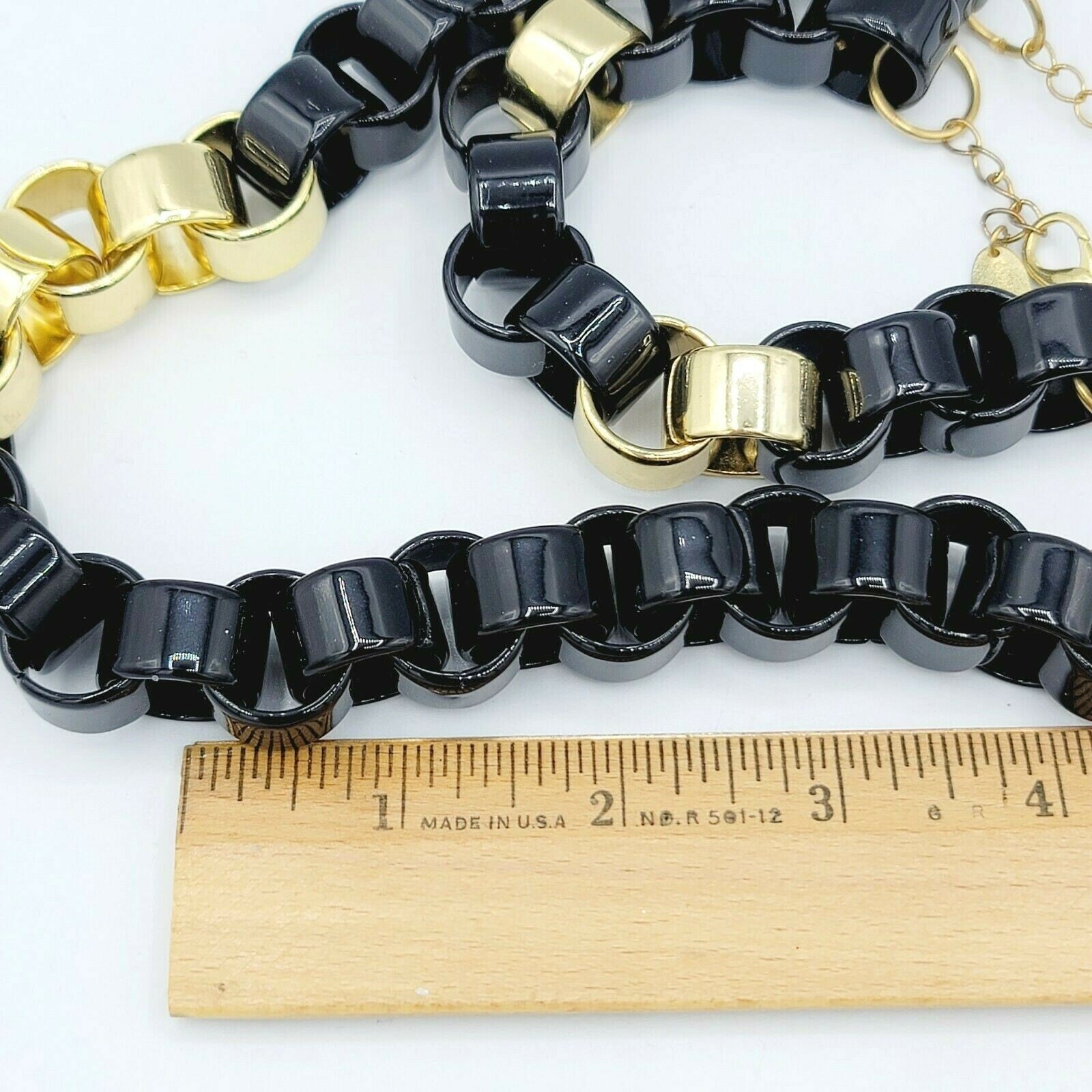 Coldwater Creek Black and Gold Plastic Link Necklace 20 in Bracelet 8 in