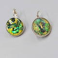 Abalone Inlay Round Pierced Earrings Silver tone Drop 3/4"