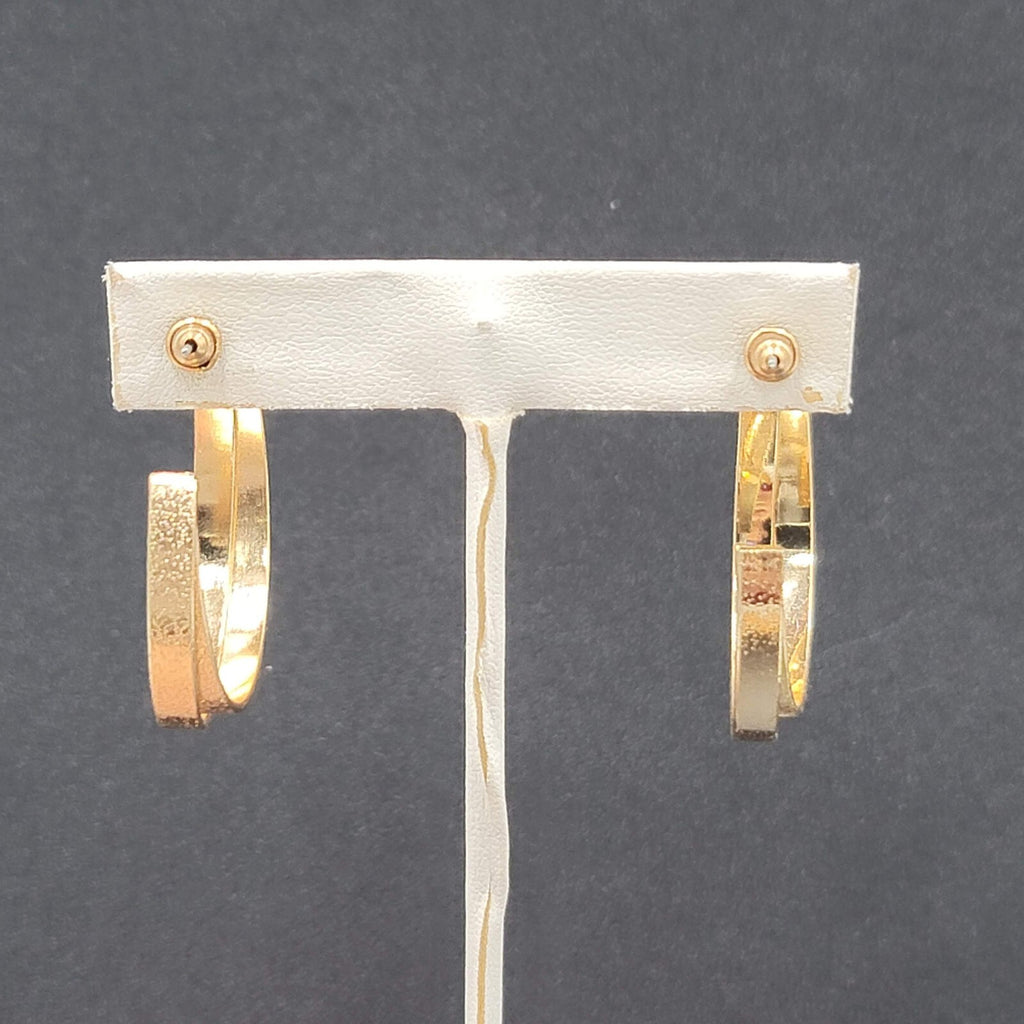 Pierced Earrings Gold tone Textured Double Hoops 1.5"