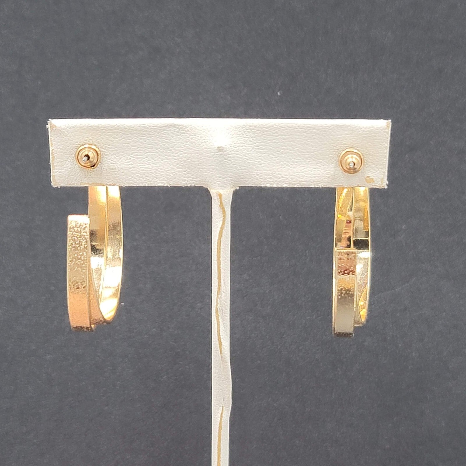 Pierced Earrings Gold tone Textured Double Hoops 1.5"
