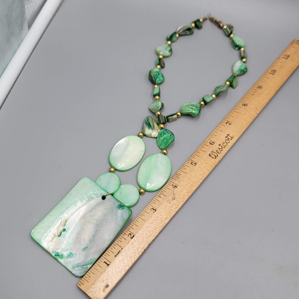 Seafoam Green Dyed Real Shell Necklace Large Pendant Beads Statement 20"