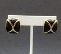 Vintage Clip on Earrings Gold tone Black Enamel Geometric Drop Stud 1"