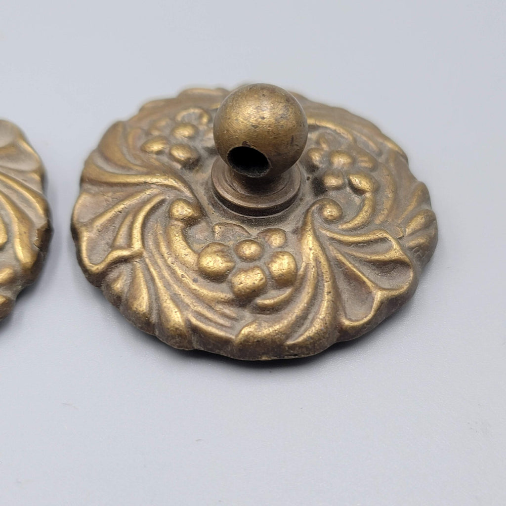 Vintage Flower Brass FACE Plates Ornate Bail Pull Replacement Set of 2 - 1 3/4"