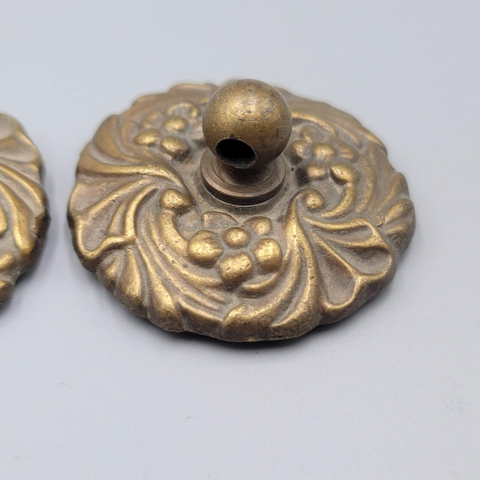 Vintage Flower Brass FACE Plates Ornate Bail Pull Replacement Set of 2 - 1 3/4"