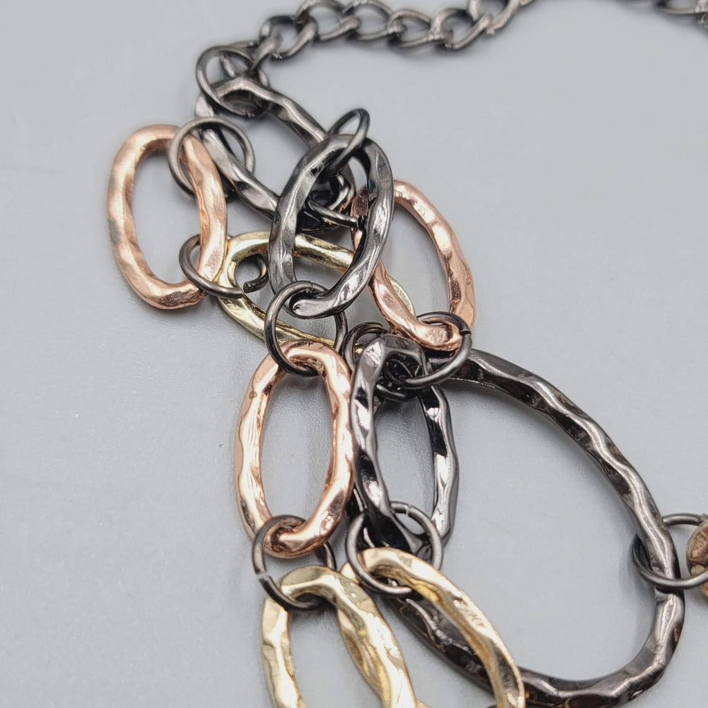 Tri Color Chain Necklace Black Rose Gold and Yellow Gold tone 20"