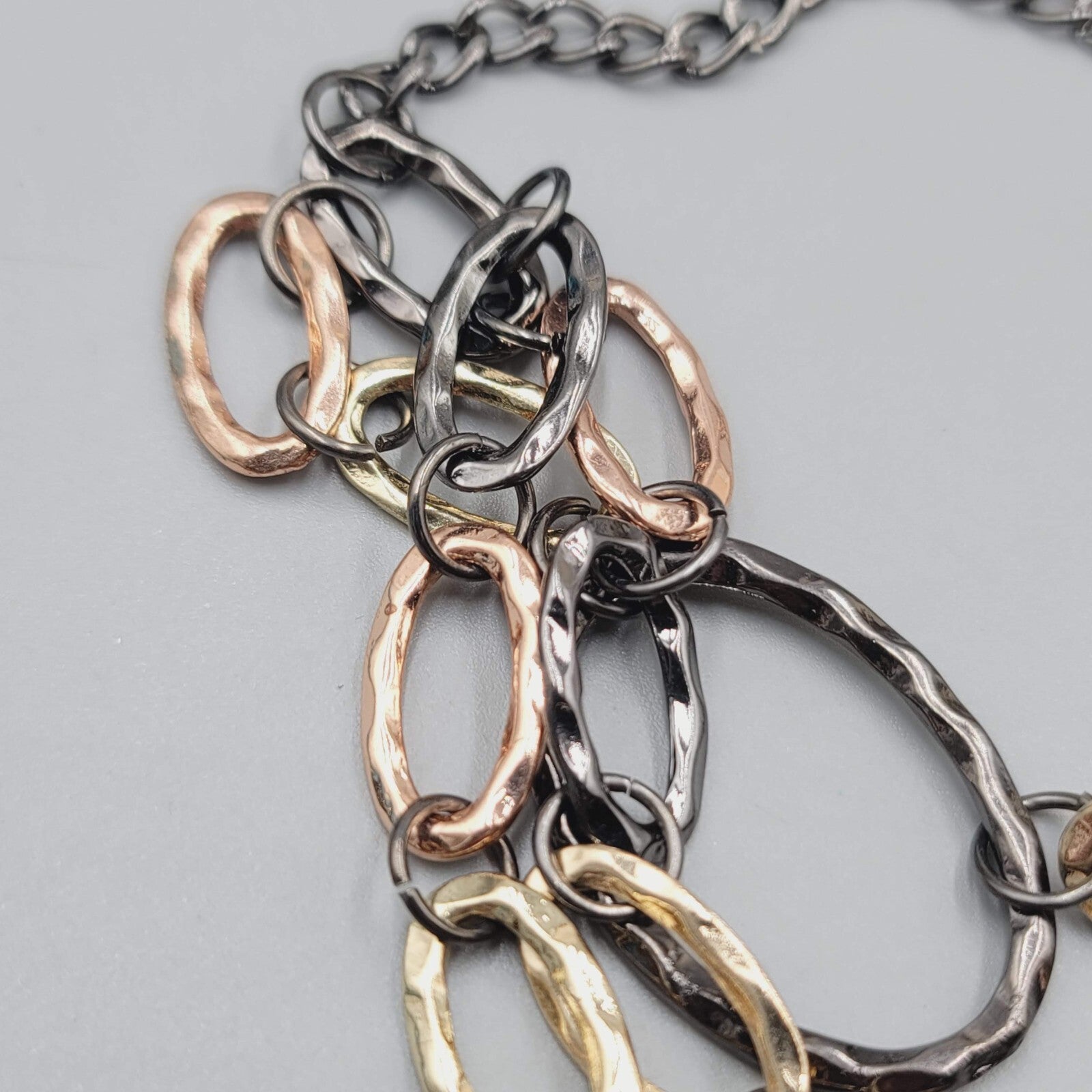 Tri Color Chain Necklace Black Rose Gold and Yellow Gold tone 20"