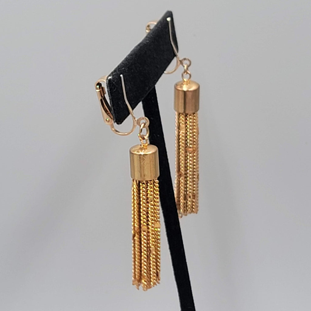 Vintage Dangle Multi Chain Clip on Earrings Gold tone 1.75"