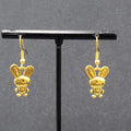 Bunny Pierced Earrings Heart Shirt Dangle Gold tone 3/4"