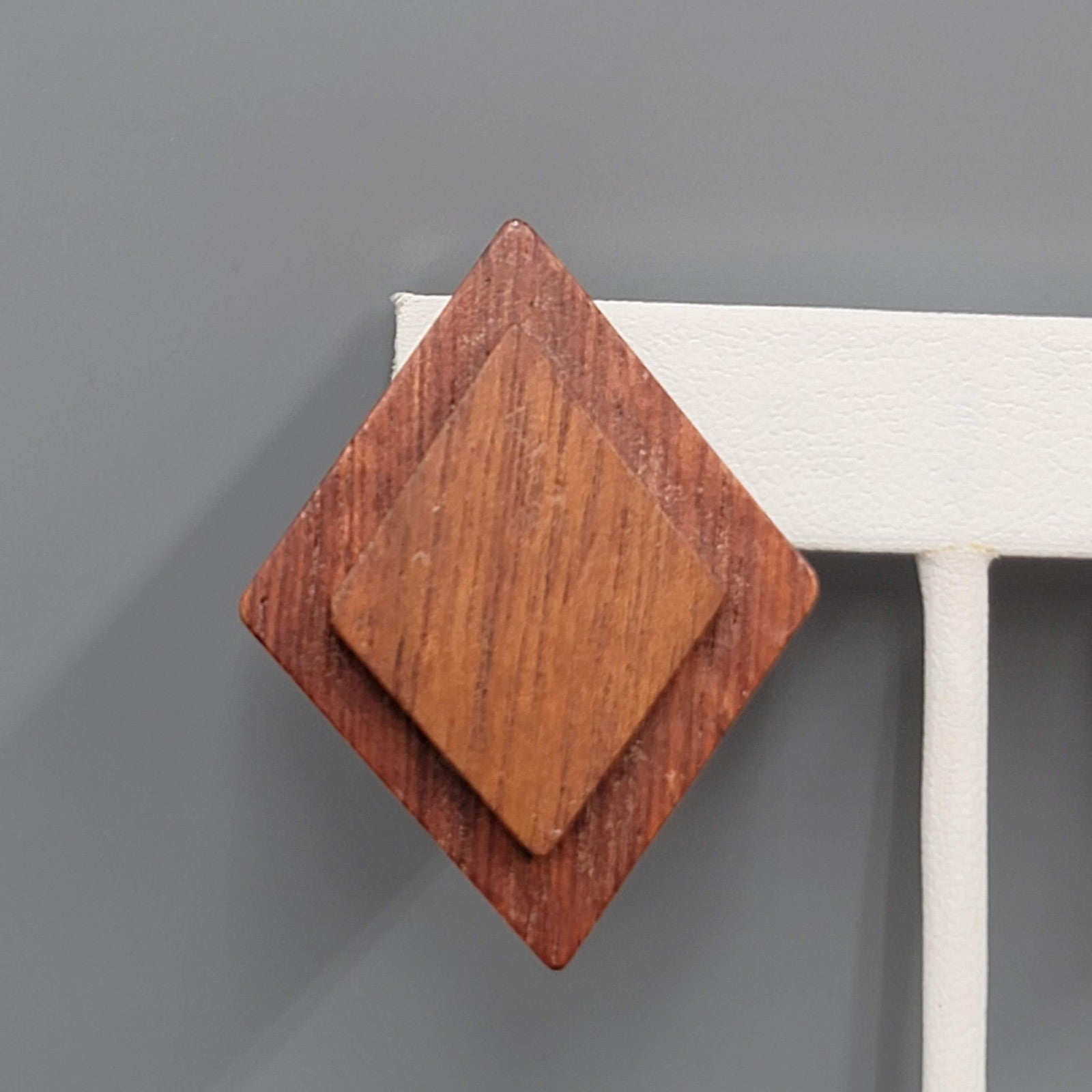 Vintage Wood Statement Pierced Earrings Drop 1 5/8"