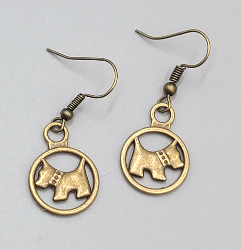 Scottie Dog Pierced Earrings New Bronze tone Dangle 3/4"