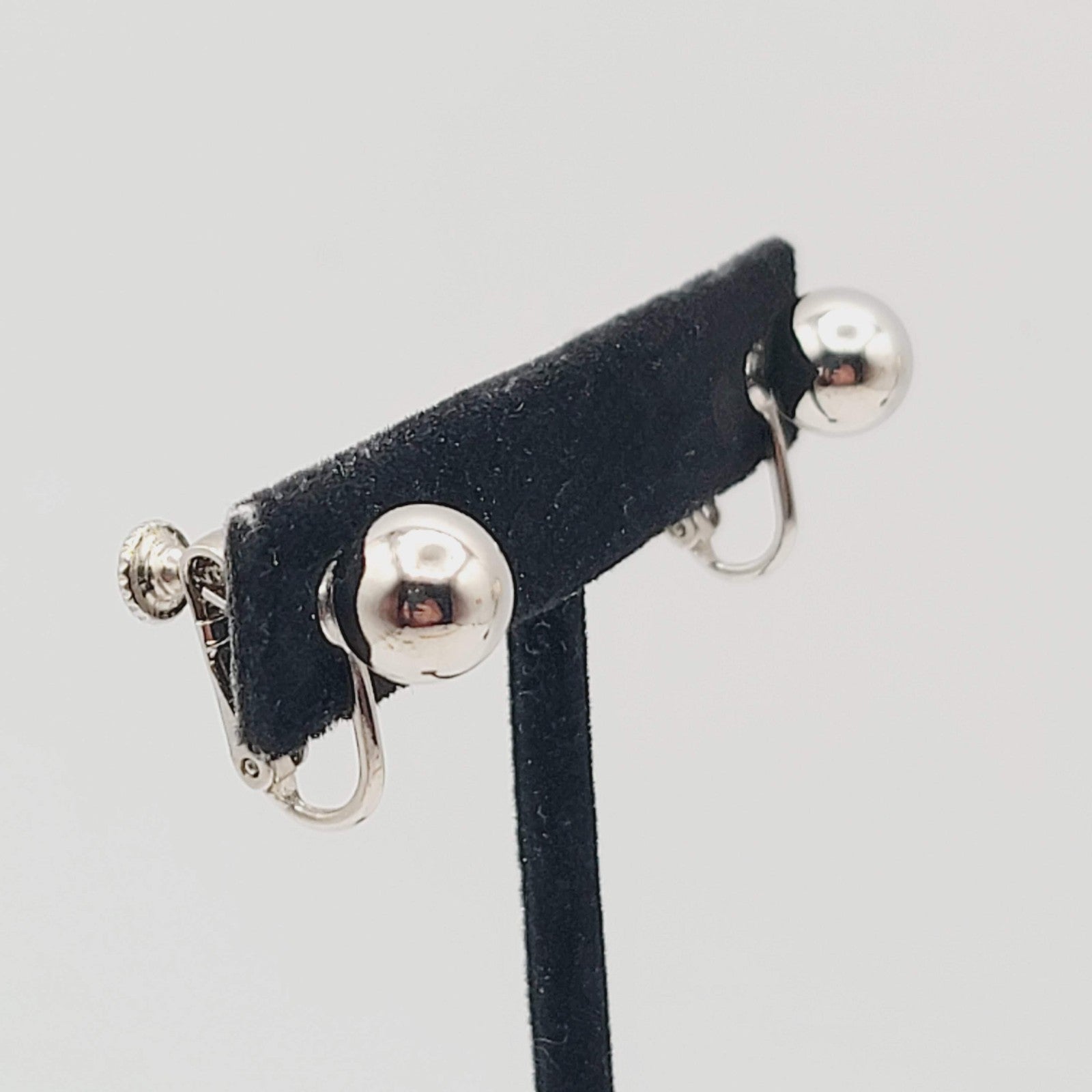 Vintage Ball Stud Clip on Earrings Silver Plated 3/8 in