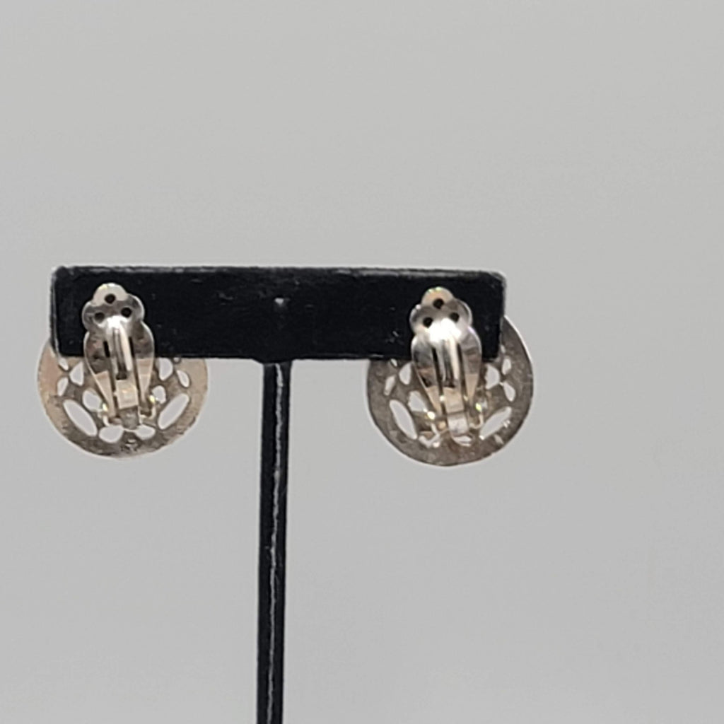Vintage Teardrop Clip on Earrings Black Enamel Silver tone Drop 1 1/8"