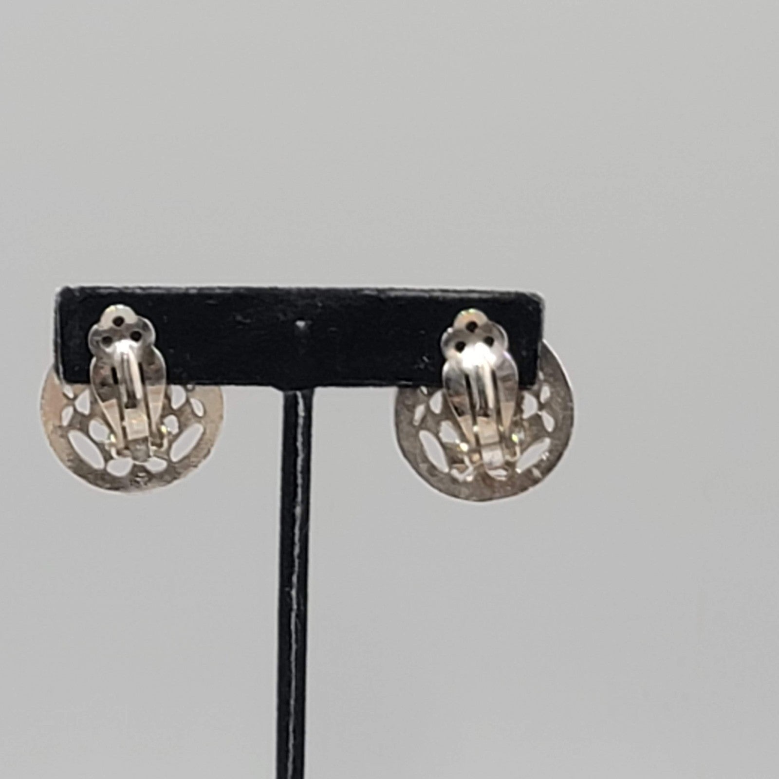 Vintage Teardrop Clip on Earrings Black Enamel Silver tone Drop 1 1/8"