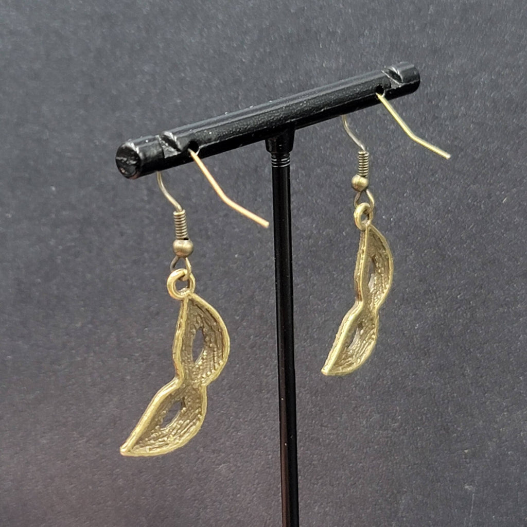 Masquerade Mask Pierced Earrings Bronze tone Metal Embossed Dots Dangle  1"