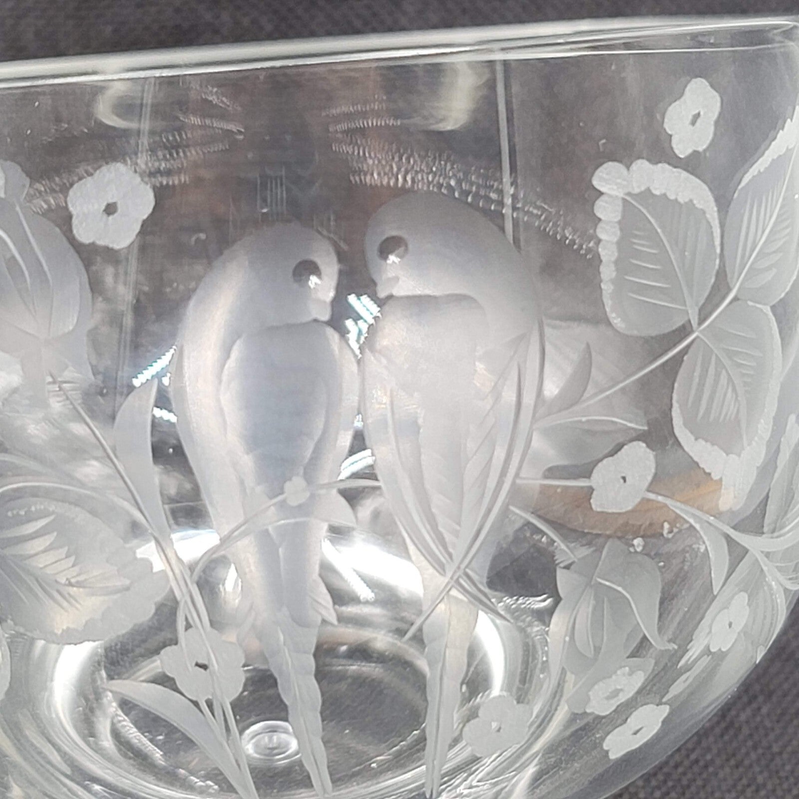 Wendell August Forge Hand Etched Bird Angled Snifter Glass Signed D.King