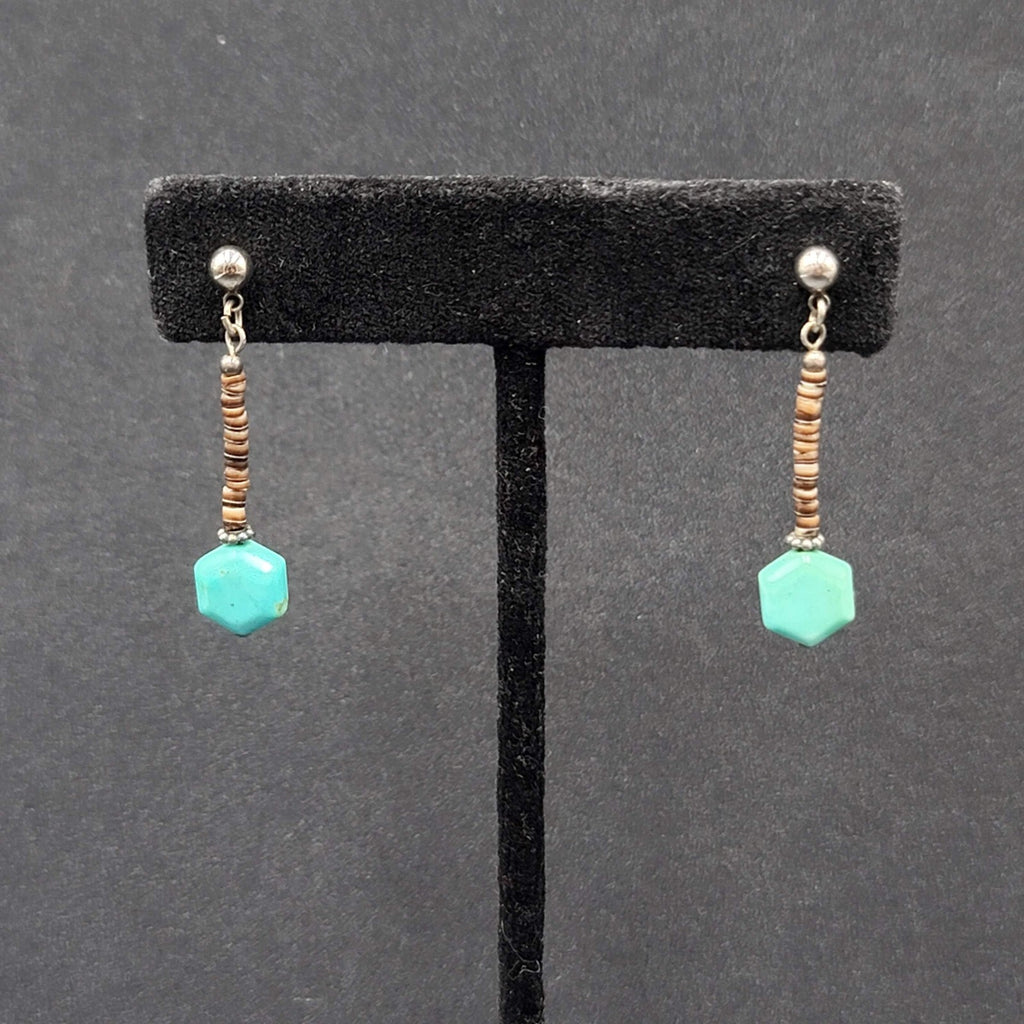 Pierced Earrings Heishi Shell Turquoise Bead Dangle 1.25"
