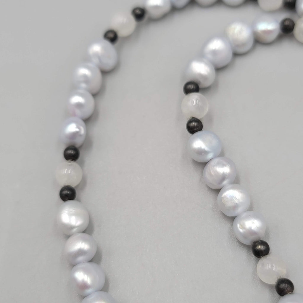 Pearl Bead Necklace Faceted Opalite Pendant Toggle Clasp 16"